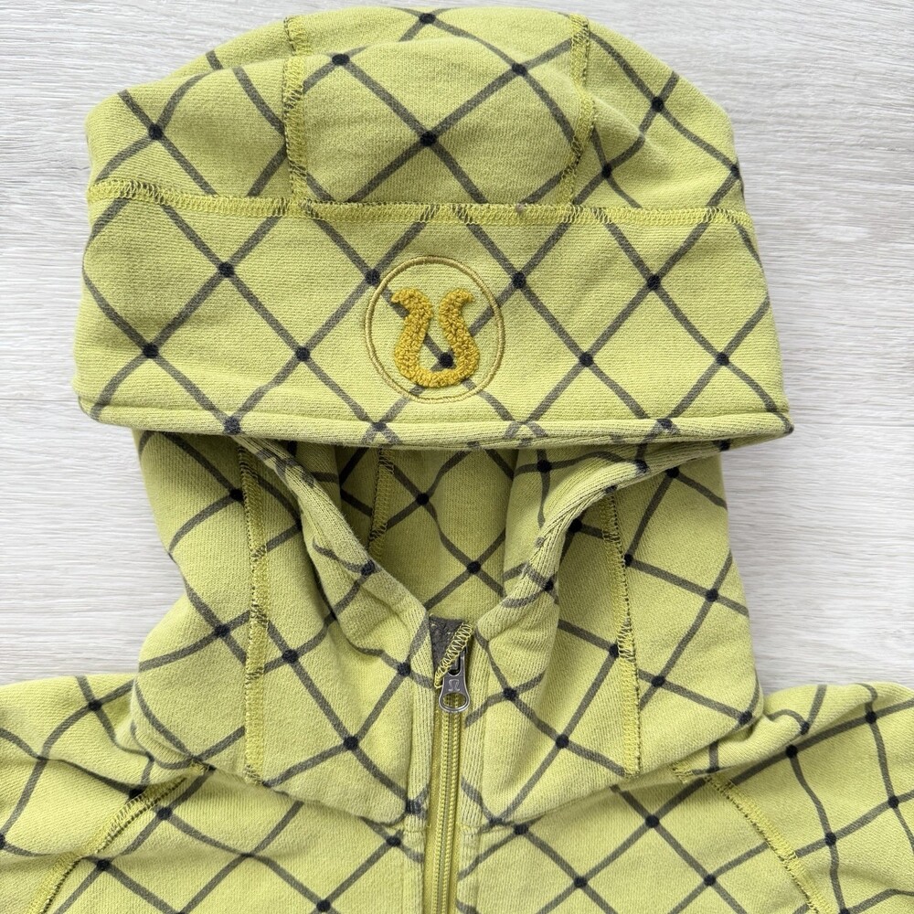 Lululemon LIMITED EDITION Scuba Hoodie Zip Up Lime Green Diamond Grid Size 10/12 - Picture 4 of 10